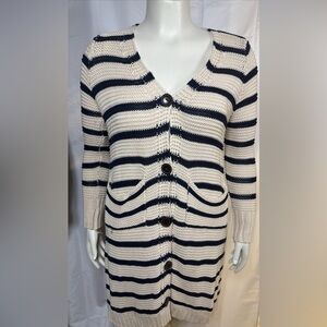 Altar’d State Women’s Cardigan Size M/L Cream & Navy Striped Button Up Sweater